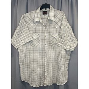 Plains Western-Wear Button Down Size XL Cream/brown Plaid Western Pearl Snap